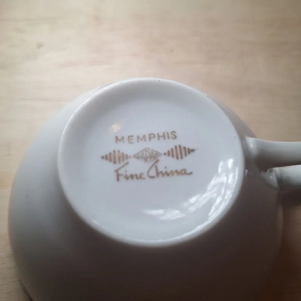Vintage Memphis Fine China Floral Tea Cup Replacement Rose‎ Pink Gray